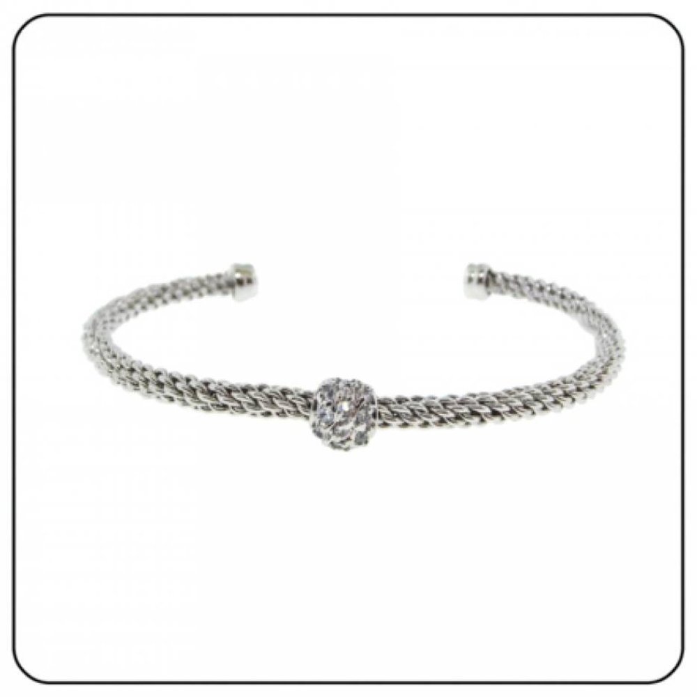 Cubic Zirconia Bangle Silver Cable plated bracelet fits all silver end  NWT